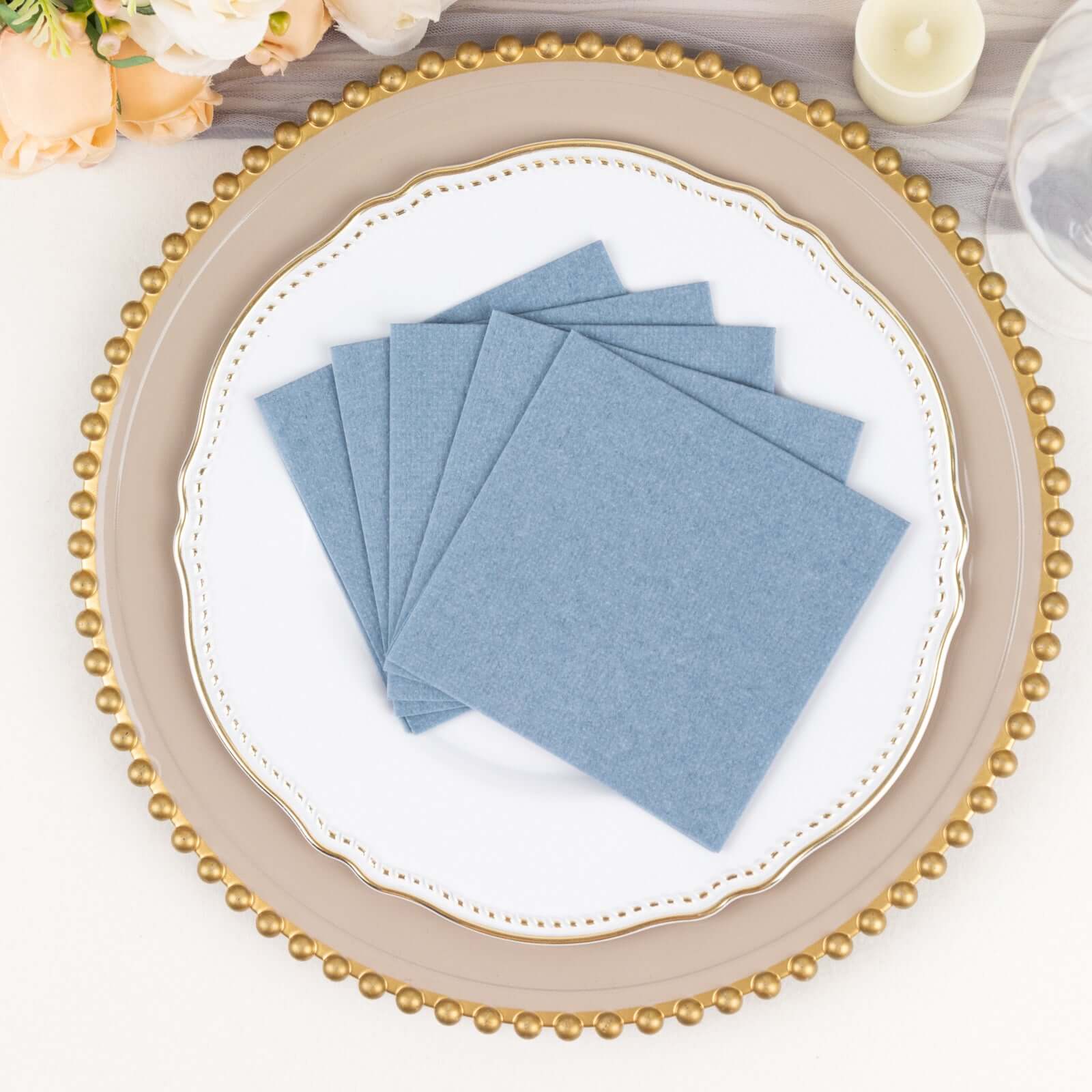 20 Pack Linen - Like Paper 5"x5" Napkins Dusty Blue - Highly Absorbent Airlaid Napkins - Bell Racket Store