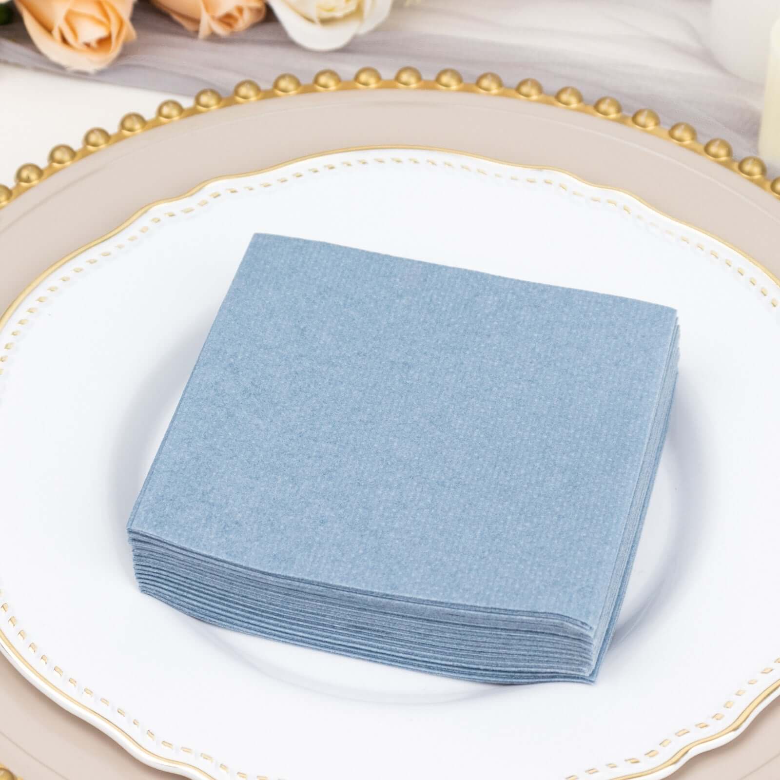 20 Pack Linen - Like Paper 5"x5" Napkins Dusty Blue - Highly Absorbent Airlaid Napkins - Bell Racket Store