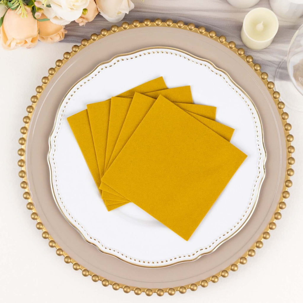 20 Pack Linen - Like Paper 5"x5" Napkins Gold - Highly Absorbent & Disposable Airlaid Beverage Napkins - Bell Racket Store