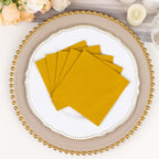 20 Pack Linen - Like Paper 5"x5" Napkins Gold - Highly Absorbent & Disposable Airlaid Beverage Napkins - Bell Racket Store