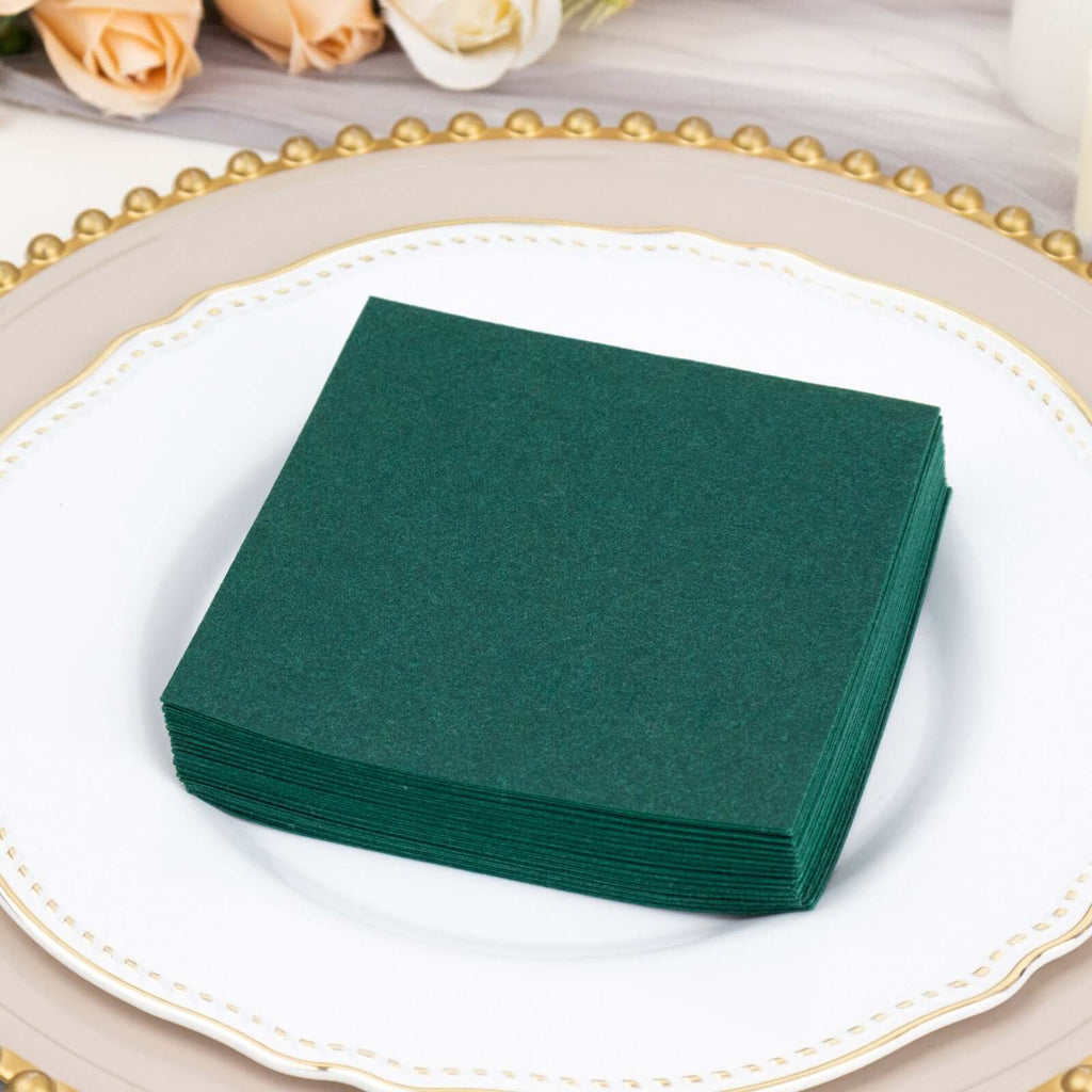 20 Pack Linen - Like Paper 5"x5" Napkins Hunter Emerald Green - Highly Absorbent Airlaid Napkins - Bell Racket Store