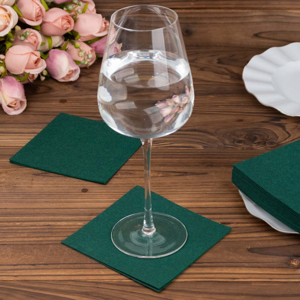 20 Pack Linen - Like Paper 5"x5" Napkins Hunter Emerald Green - Highly Absorbent Airlaid Napkins - Bell Racket Store