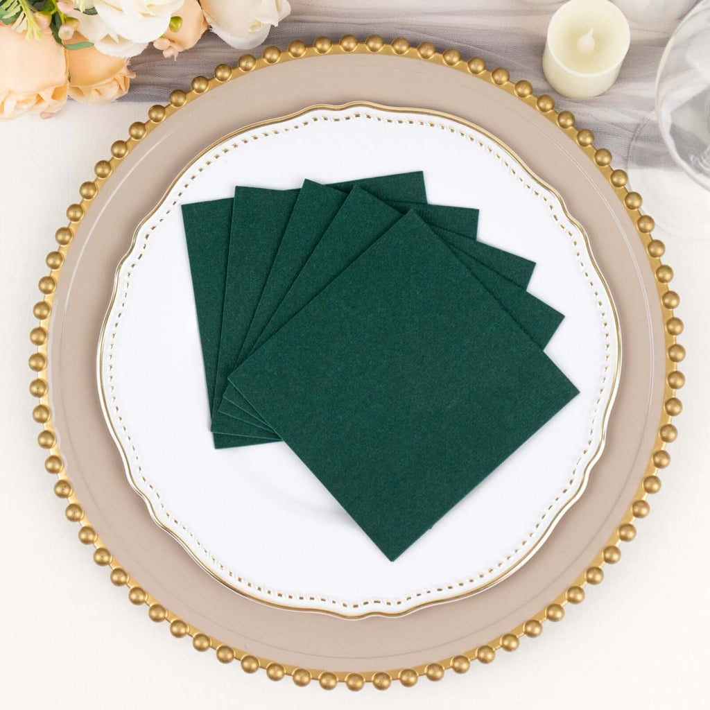 20 Pack Linen - Like Paper 5"x5" Napkins Hunter Emerald Green - Highly Absorbent Airlaid Napkins - Bell Racket Store