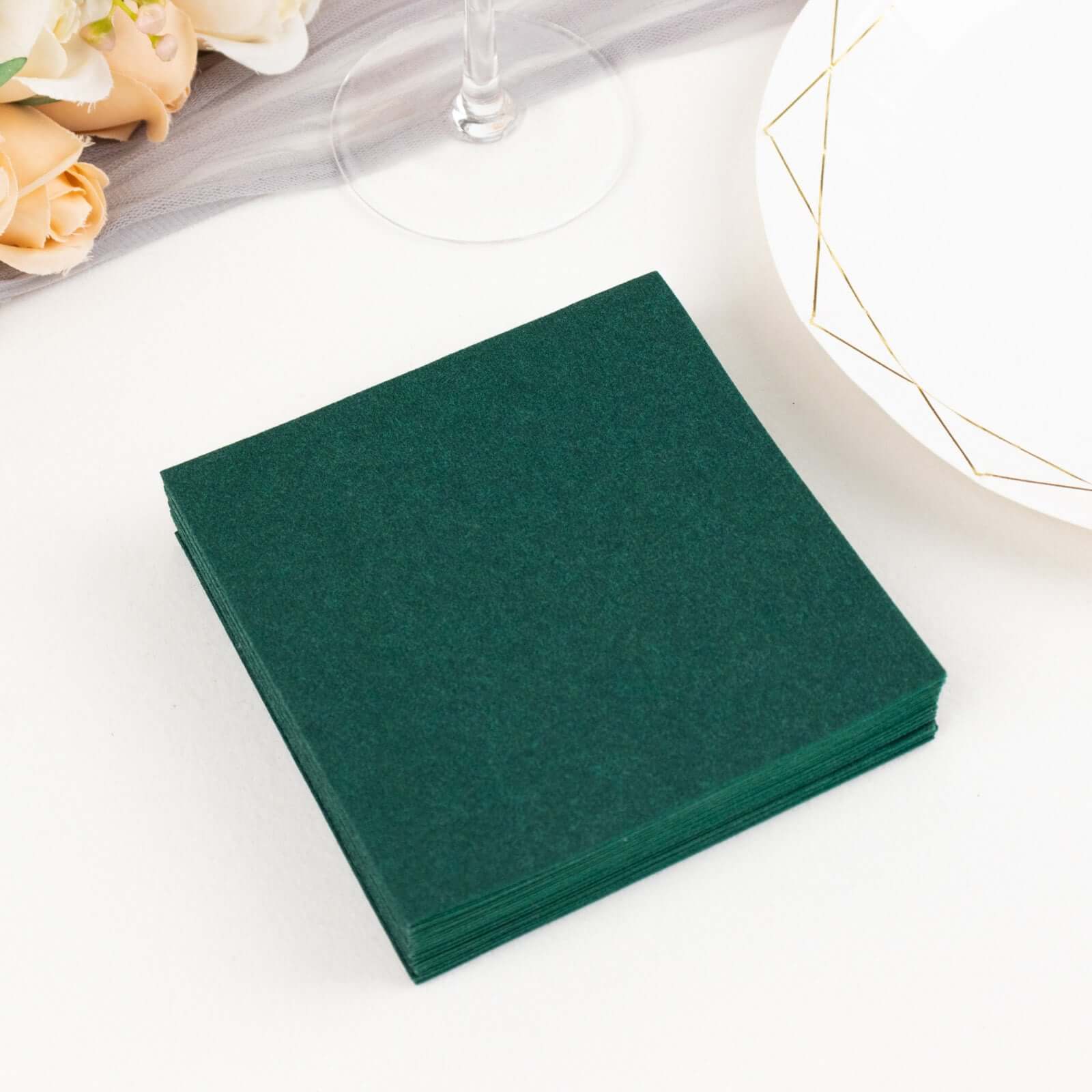 20 Pack Linen - Like Paper 5"x5" Napkins Hunter Emerald Green - Highly Absorbent Airlaid Napkins - Bell Racket Store