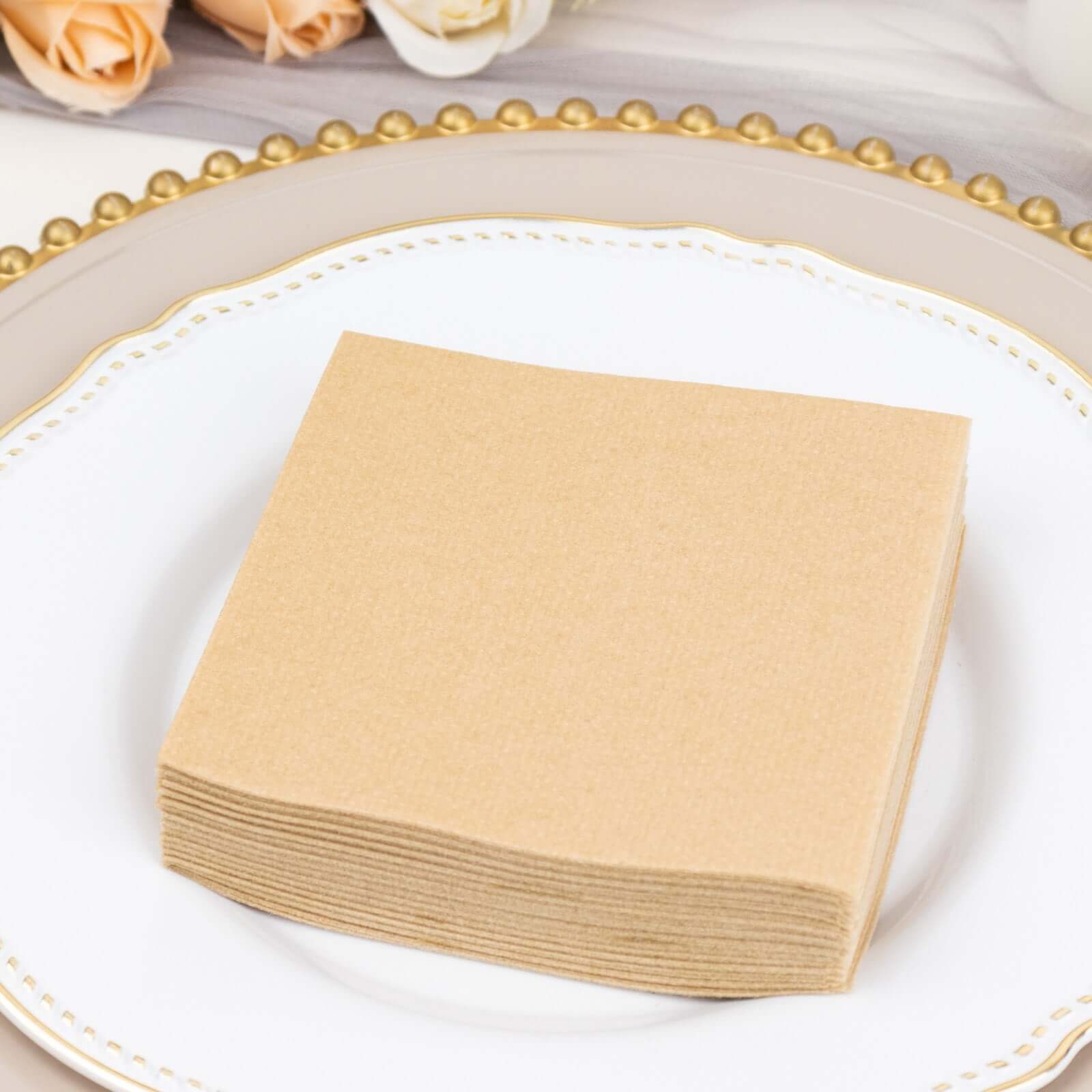 20 Pack Linen - Like Paper 5"x5" Napkins Natural - Highly Absorbent Airlaid Napkins - Bell Racket Store