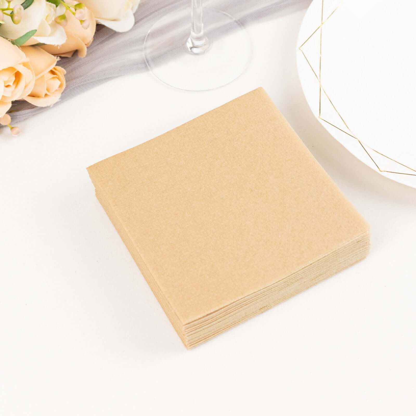 20 Pack Linen - Like Paper 5"x5" Napkins Natural - Highly Absorbent Airlaid Napkins - Bell Racket Store