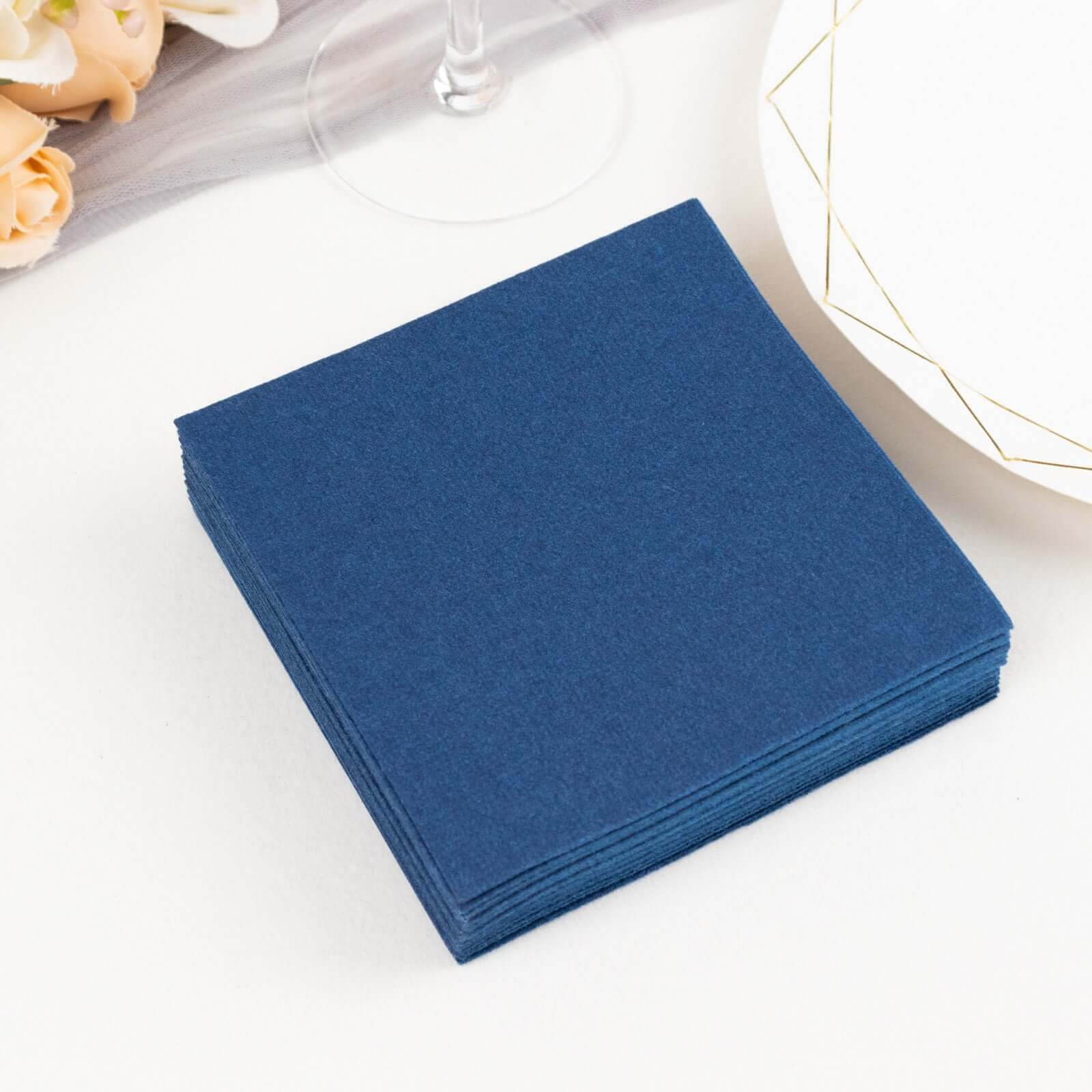 20 Pack Linen - Like Paper 5"x5" Napkins Navy Blue - Highly Absorbent Airlaid Napkins - Bell Racket Store
