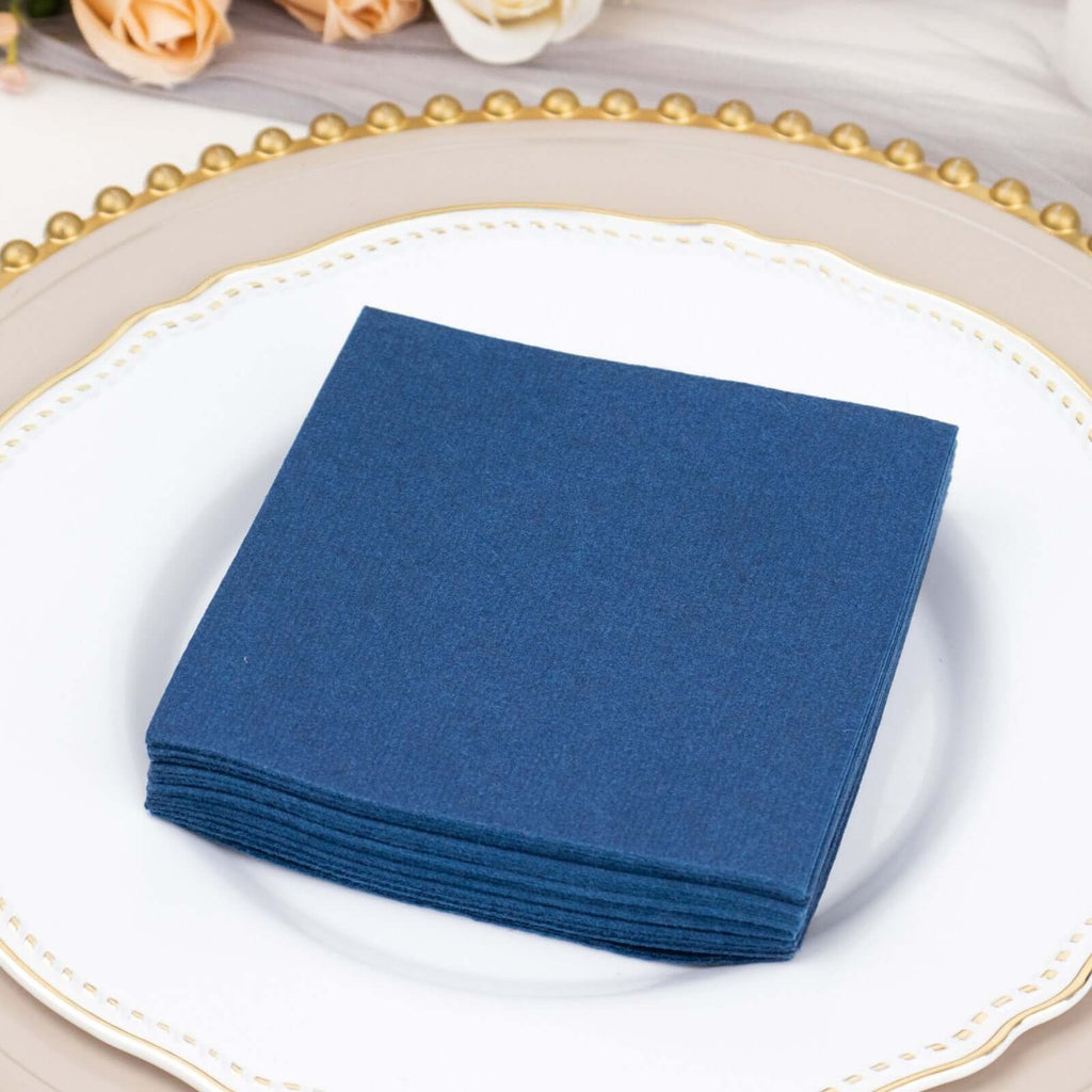20 Pack Linen - Like Paper 5"x5" Napkins Navy Blue - Highly Absorbent Airlaid Napkins - Bell Racket Store