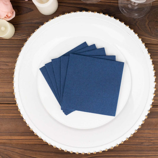 20 Pack Linen - Like Paper 5"x5" Napkins Navy Blue - Highly Absorbent Airlaid Napkins - Bell Racket Store