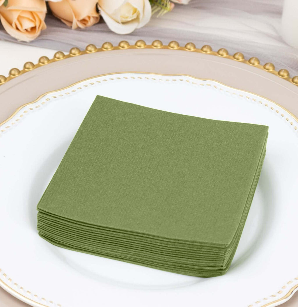 20 Pack Linen - Like Paper 5"x5" Napkins Olive Green - Highly Absorbent Airlaid Napkins - Bell Racket Store