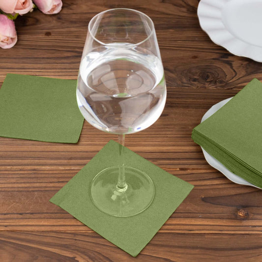 20 Pack Linen - Like Paper 5"x5" Napkins Olive Green - Highly Absorbent Airlaid Napkins - Bell Racket Store