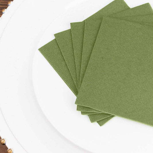 20 Pack Linen - Like Paper 5"x5" Napkins Olive Green - Highly Absorbent Airlaid Napkins - Bell Racket Store
