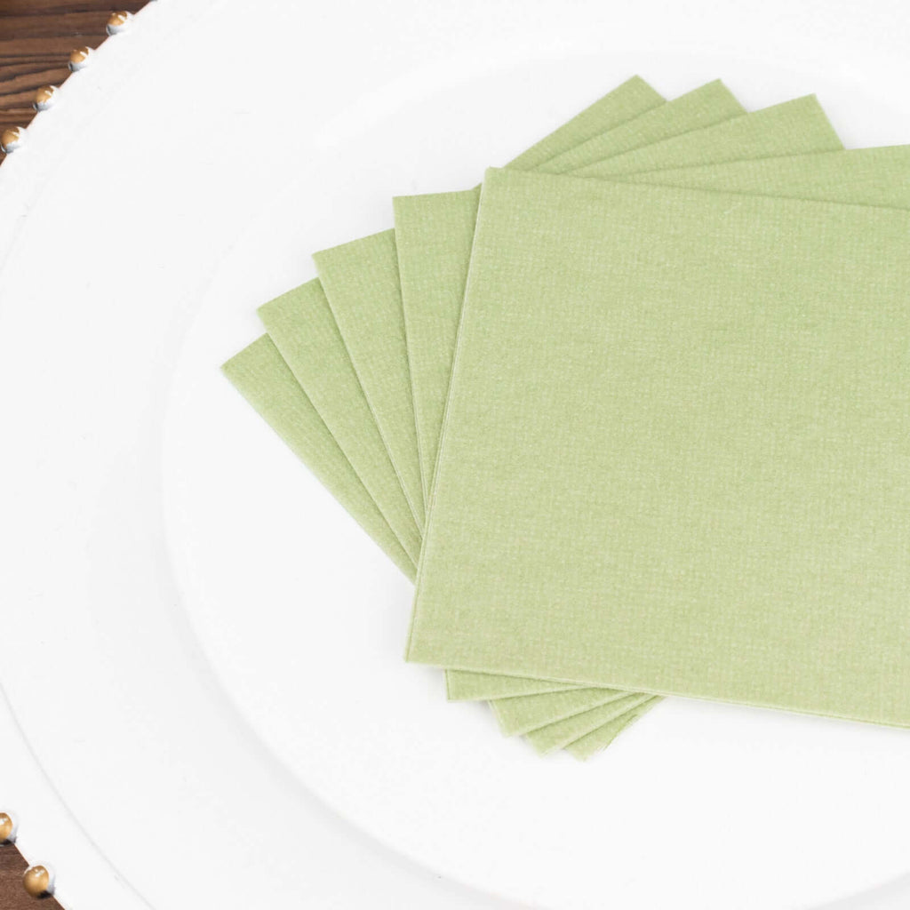 20 Pack Linen - Like Paper 5"x5" Napkins Sage Green - Highly Absorbent Airlaid Napkins - Bell Racket Store