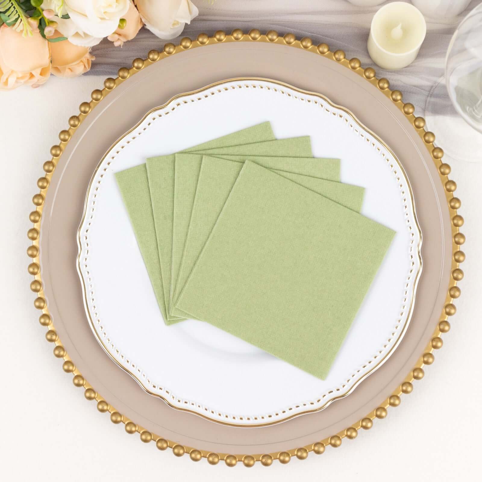 20 Pack Linen - Like Paper 5"x5" Napkins Sage Green - Highly Absorbent Airlaid Napkins - Bell Racket Store
