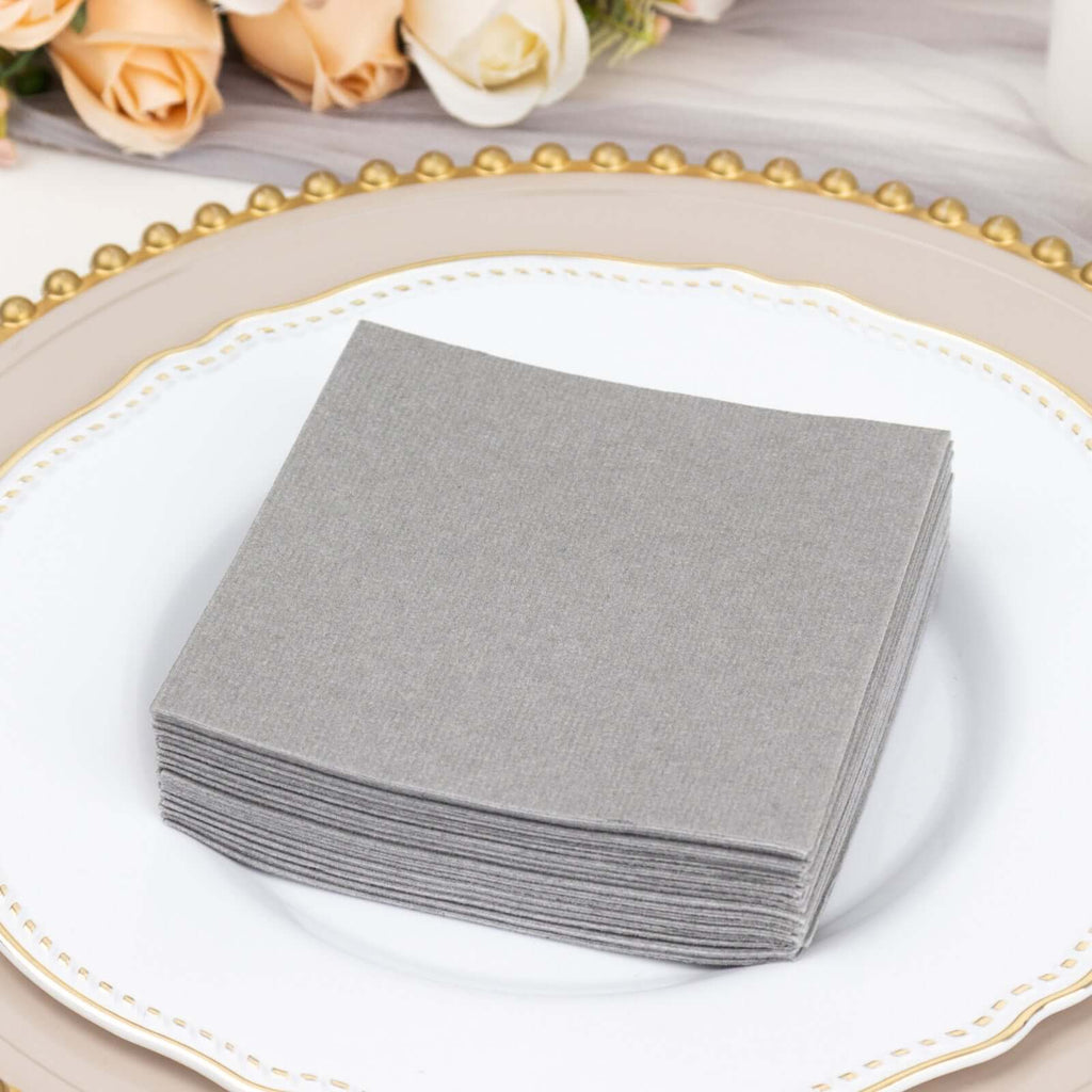 20 Pack Linen - Like Paper 5"x5" Napkins Silver - Highly Absorbent Airlaid Napkins - Bell Racket Store