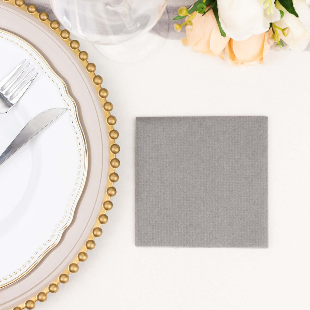 20 Pack Linen - Like Paper 5"x5" Napkins Silver - Highly Absorbent Airlaid Napkins - Bell Racket Store