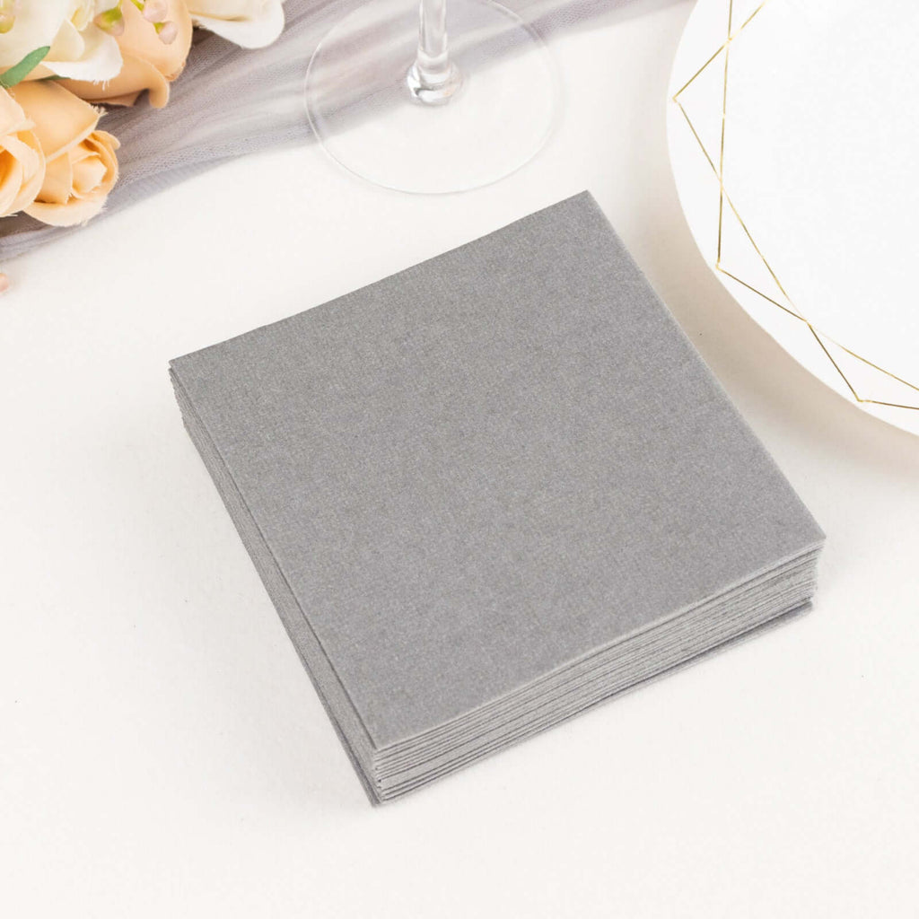 20 Pack Linen - Like Paper 5"x5" Napkins Silver - Highly Absorbent Airlaid Napkins - Bell Racket Store