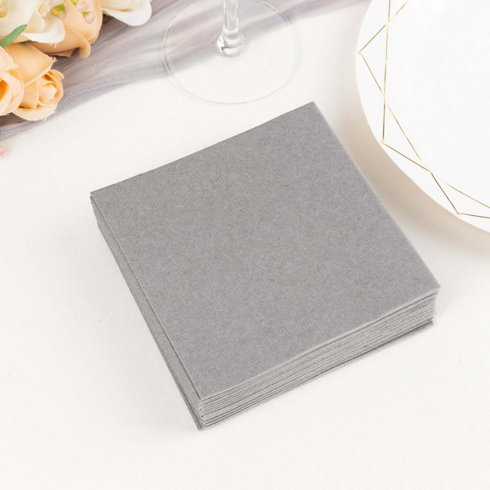 20 Pack Linen - Like Paper 5"x5" Napkins Silver - Highly Absorbent Airlaid Napkins - Bell Racket Store