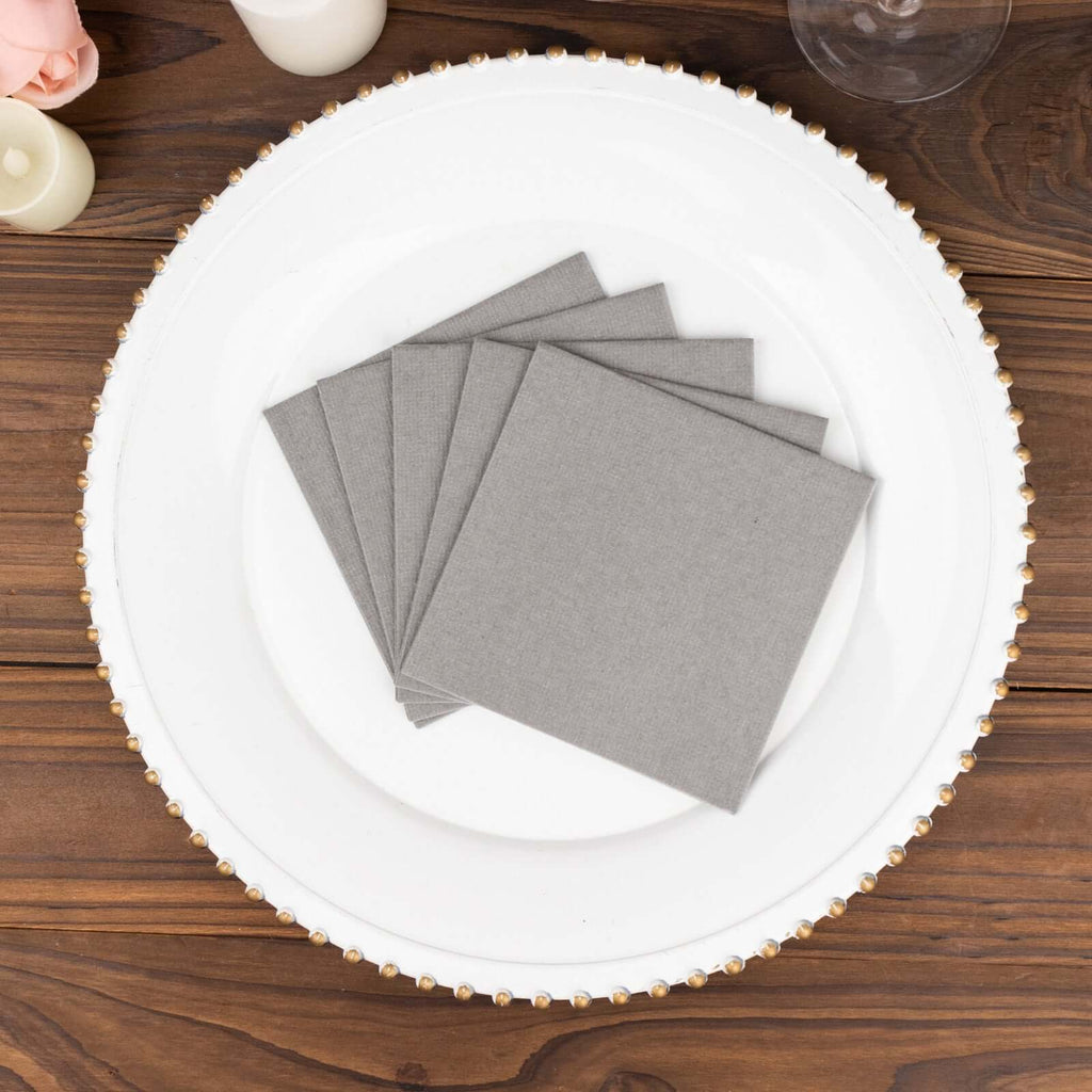 20 Pack Linen - Like Paper 5"x5" Napkins Silver - Highly Absorbent Airlaid Napkins - Bell Racket Store