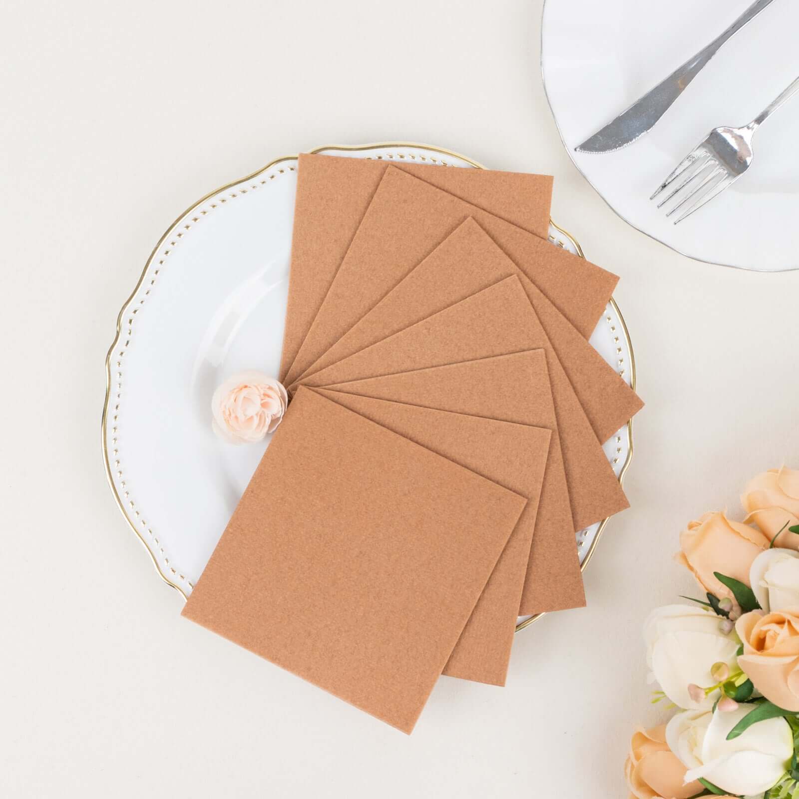 20 Pack Linen - Like Paper 5"x5" Napkins Terracotta (Rust) - Highly Absorbent Airlaid Napkins - Bell Racket Store