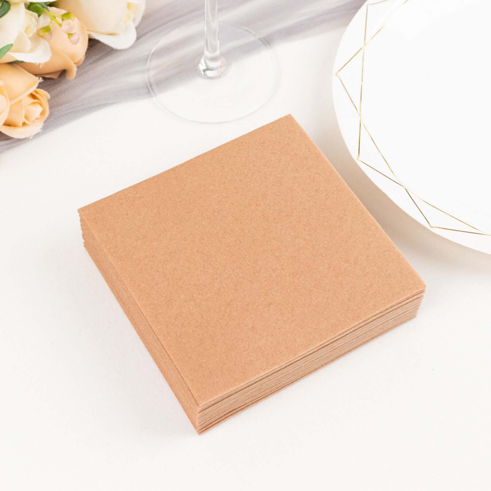 20 Pack Linen - Like Paper 5"x5" Napkins Terracotta (Rust) - Highly Absorbent Airlaid Napkins - Bell Racket Store
