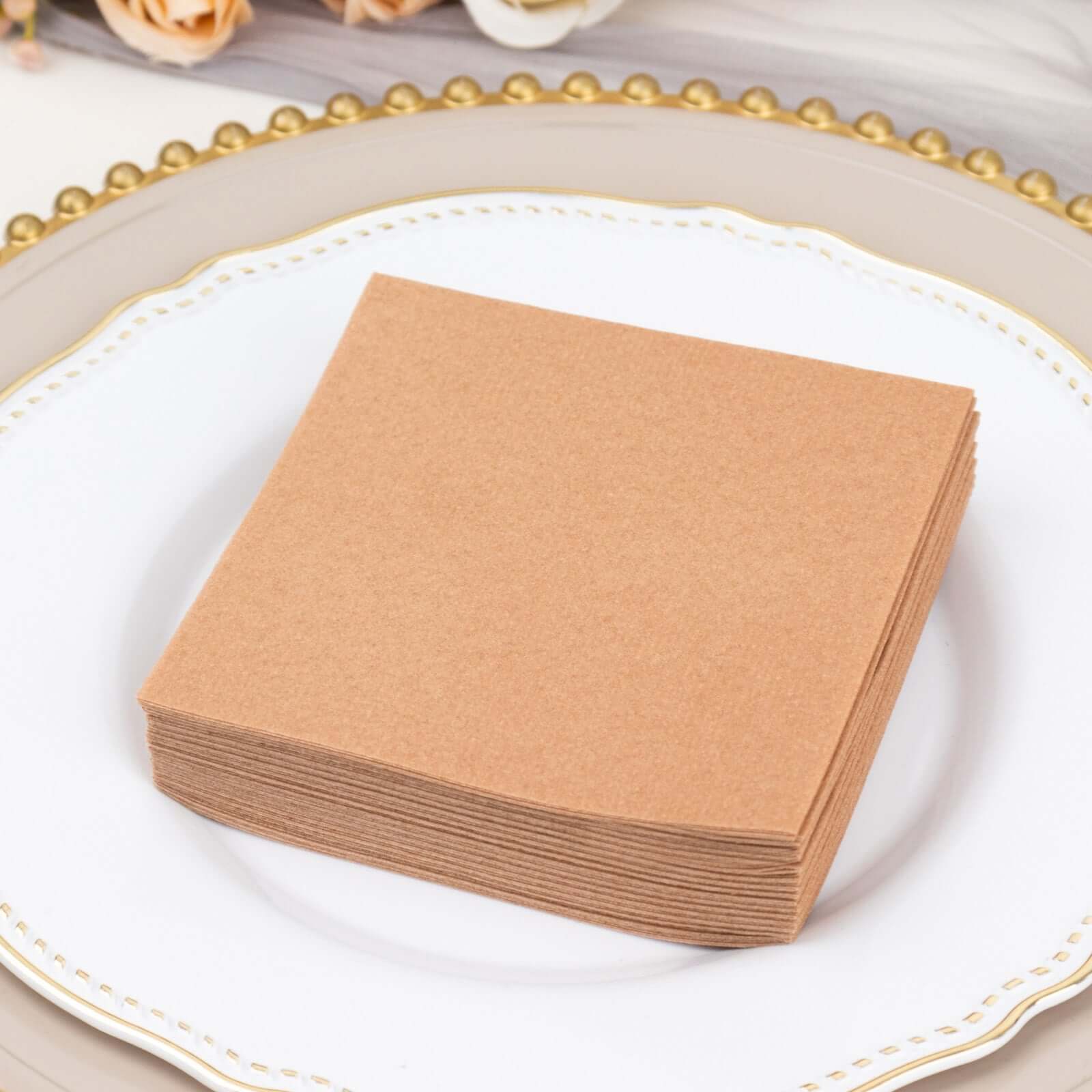 20 Pack Linen - Like Paper 5"x5" Napkins Terracotta (Rust) - Highly Absorbent Airlaid Napkins - Bell Racket Store