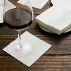 20 Pack Linen-Like Paper 5"x5" Napkins White - Silver Foil Wave Design Airlaid Cocktail Napkins