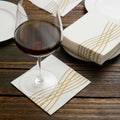 20 Pack Linen-Like Paper 5"x5" Napkins White with Gold Foil Wave Design - Classy Disposable Airlaid Cocktail Napkins