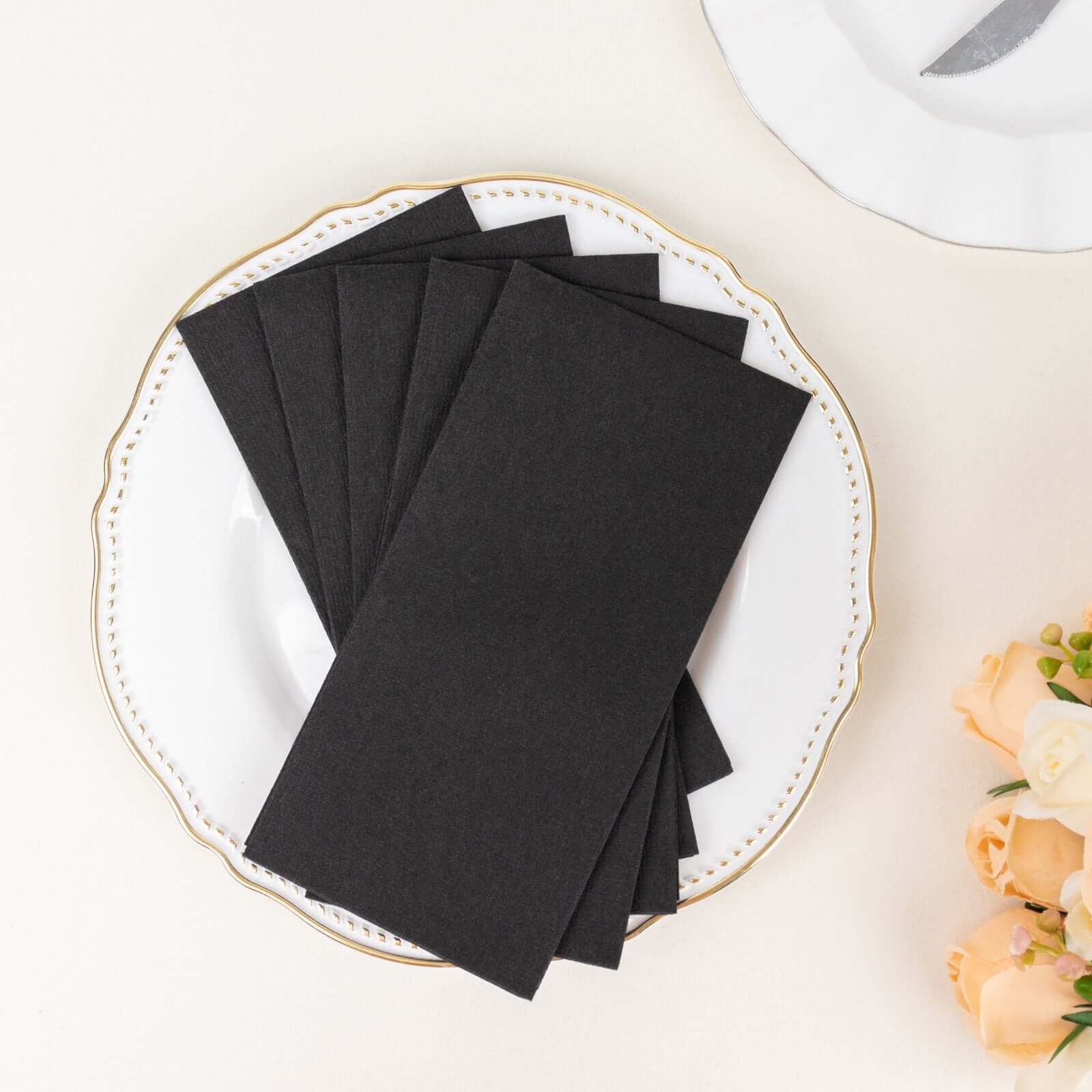 20 Pack Linen - Like Paper 8.5"x4" Napkins Black - Highly Absorbent & Disposable Airlaid Guest Towels - Bell Racket Store