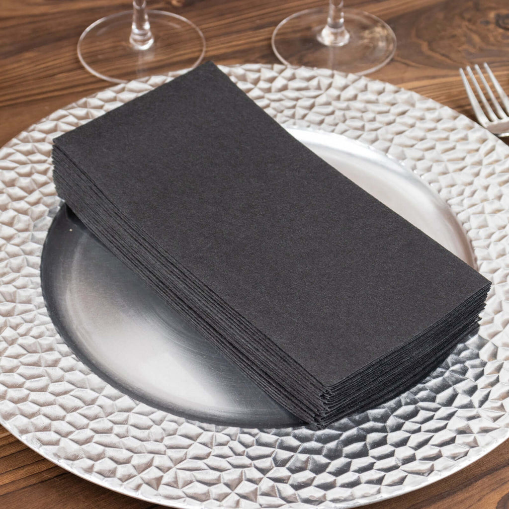 20 Pack Linen - Like Paper 8.5"x4" Napkins Black - Highly Absorbent & Disposable Airlaid Guest Towels - Bell Racket Store