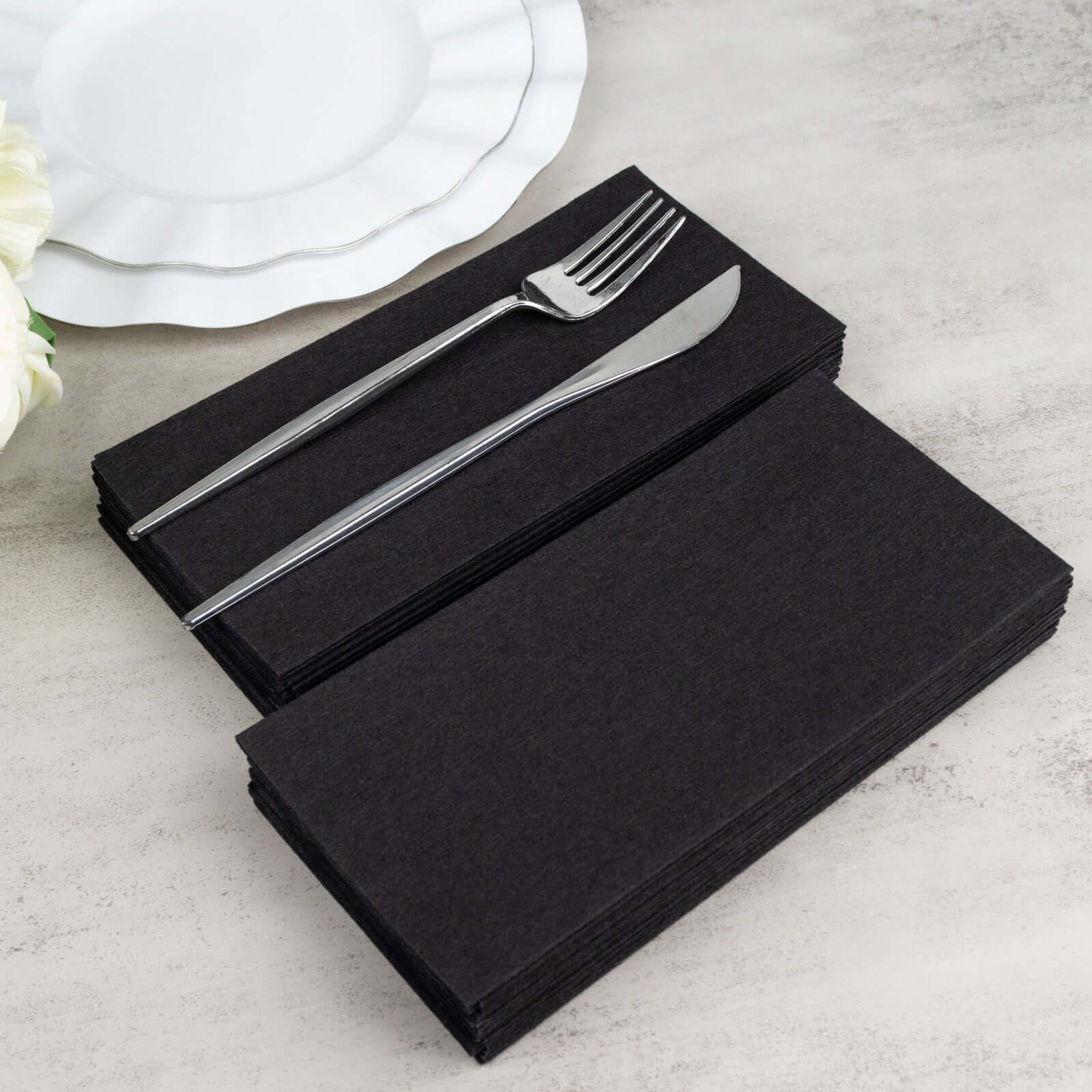 20 Pack Linen - Like Paper 8.5"x4" Napkins Black - Highly Absorbent & Disposable Airlaid Guest Towels - Bell Racket Store