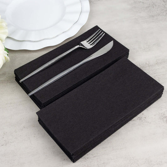 20 Pack Linen - Like Paper 8.5"x4" Napkins Black - Highly Absorbent & Disposable Airlaid Guest Towels - Bell Racket Store