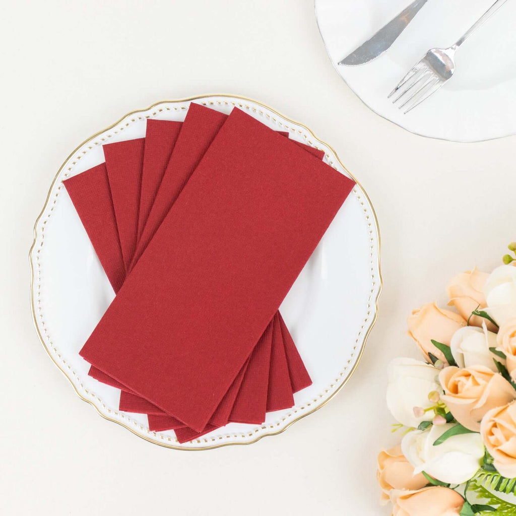 20 Pack Linen - Like Paper 8.5"x4" Napkins Burgundy - Highly Absorbent & Disposable Airlaid Guest Towels - Bell Racket Store