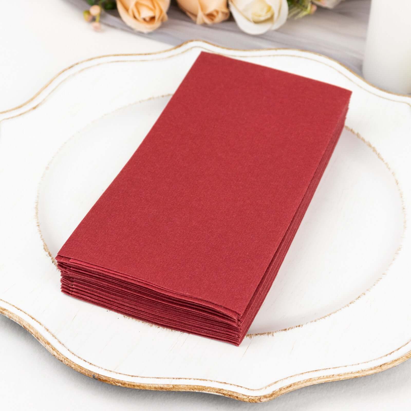 20 Pack Linen - Like Paper 8.5"x4" Napkins Burgundy - Highly Absorbent & Disposable Airlaid Guest Towels - Bell Racket Store