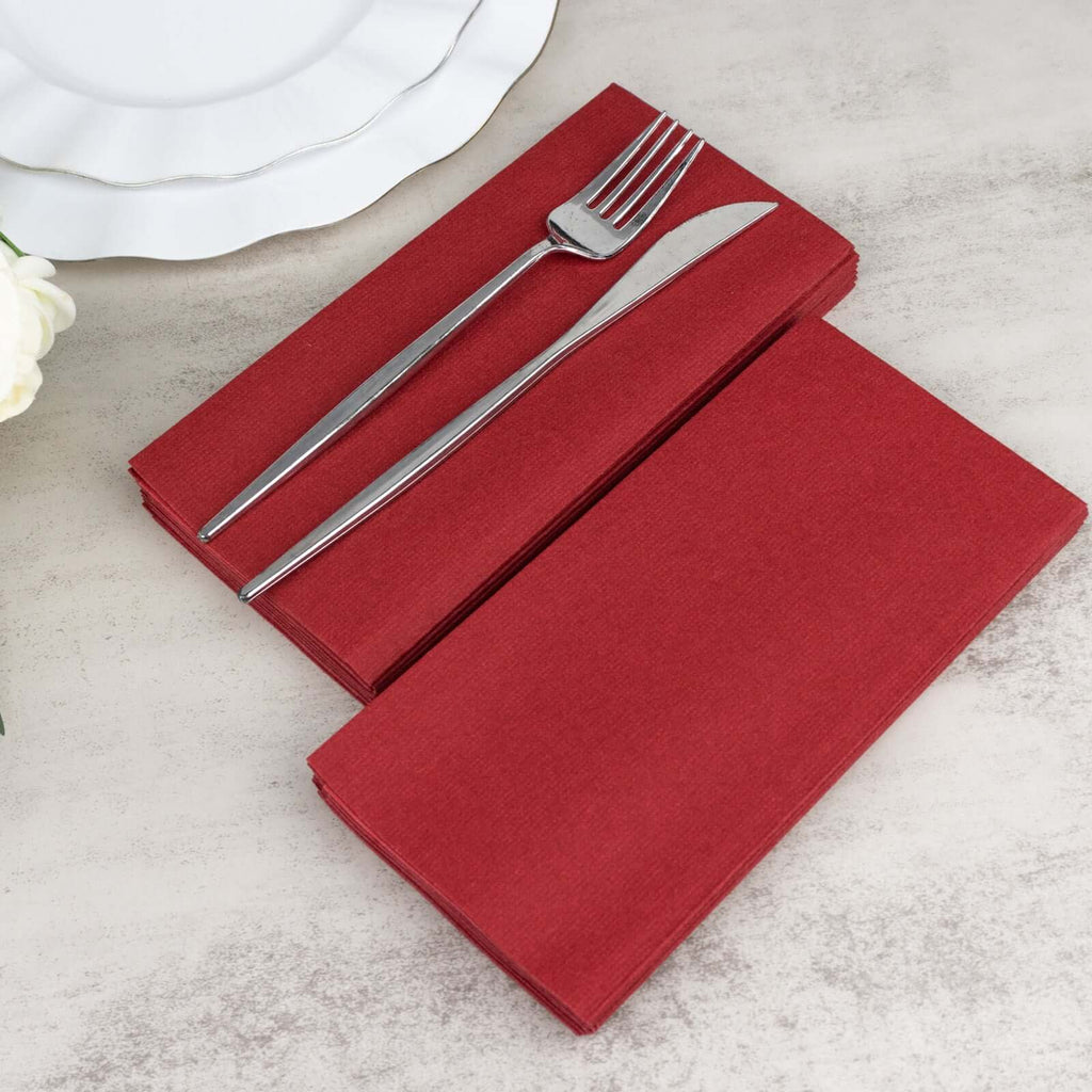 20 Pack Linen - Like Paper 8.5"x4" Napkins Burgundy - Highly Absorbent & Disposable Airlaid Guest Towels - Bell Racket Store