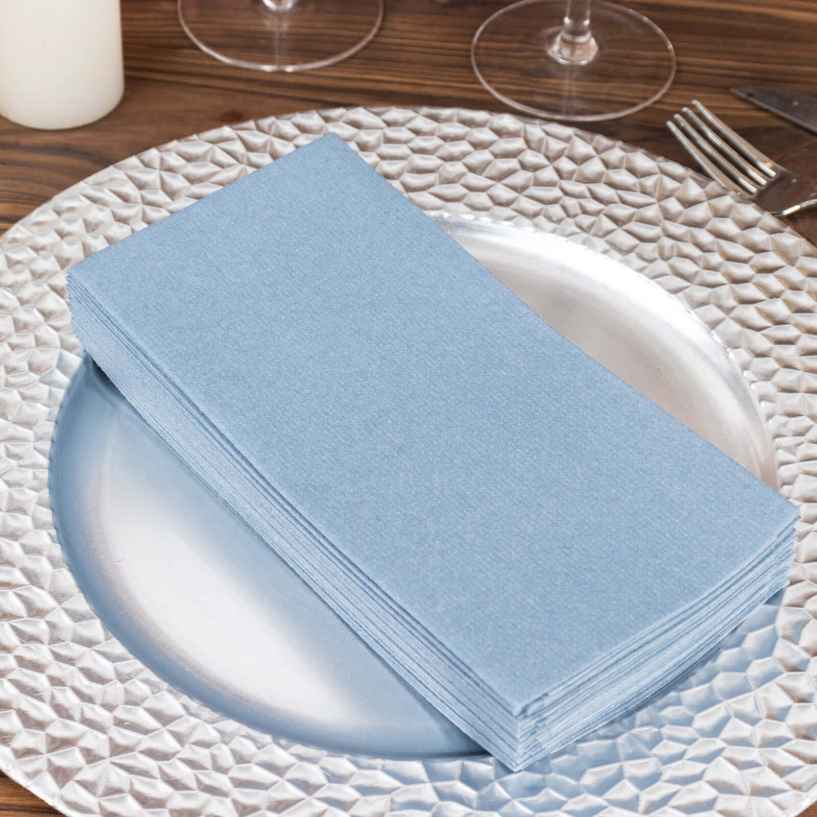 20 Pack Linen - Like Paper 8.5"x4" Napkins Dusty Blue - Highly Absorbent & Disposable Airlaid Guest Towels - Bell Racket Store