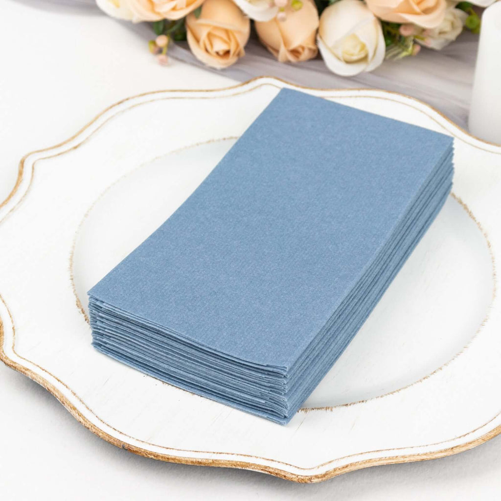 20 Pack Linen - Like Paper 8.5"x4" Napkins Dusty Blue - Highly Absorbent & Disposable Airlaid Guest Towels - Bell Racket Store