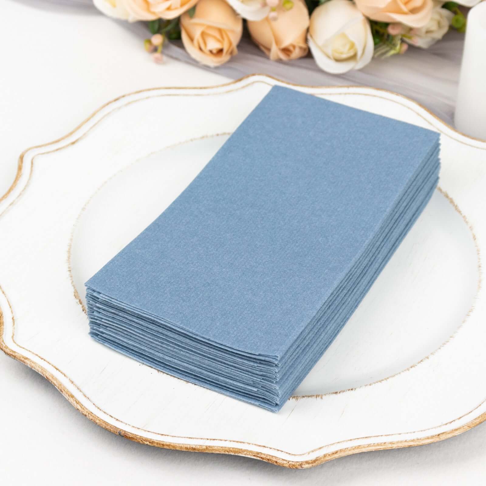 20 Pack Linen - Like Paper 8.5"x4" Napkins Dusty Blue - Highly Absorbent & Disposable Airlaid Guest Towels - Bell Racket Store