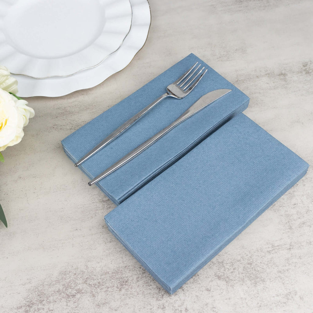 20 Pack Linen - Like Paper 8.5"x4" Napkins Dusty Blue - Highly Absorbent & Disposable Airlaid Guest Towels - Bell Racket Store