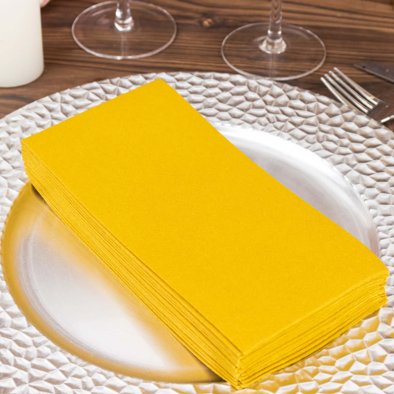 20 Pack Linen - Like Paper 8.5"x4" Napkins Gold - Highly Absorbent & Disposable Airlaid Guest Towels for Special Occasions - Bell Racket Store