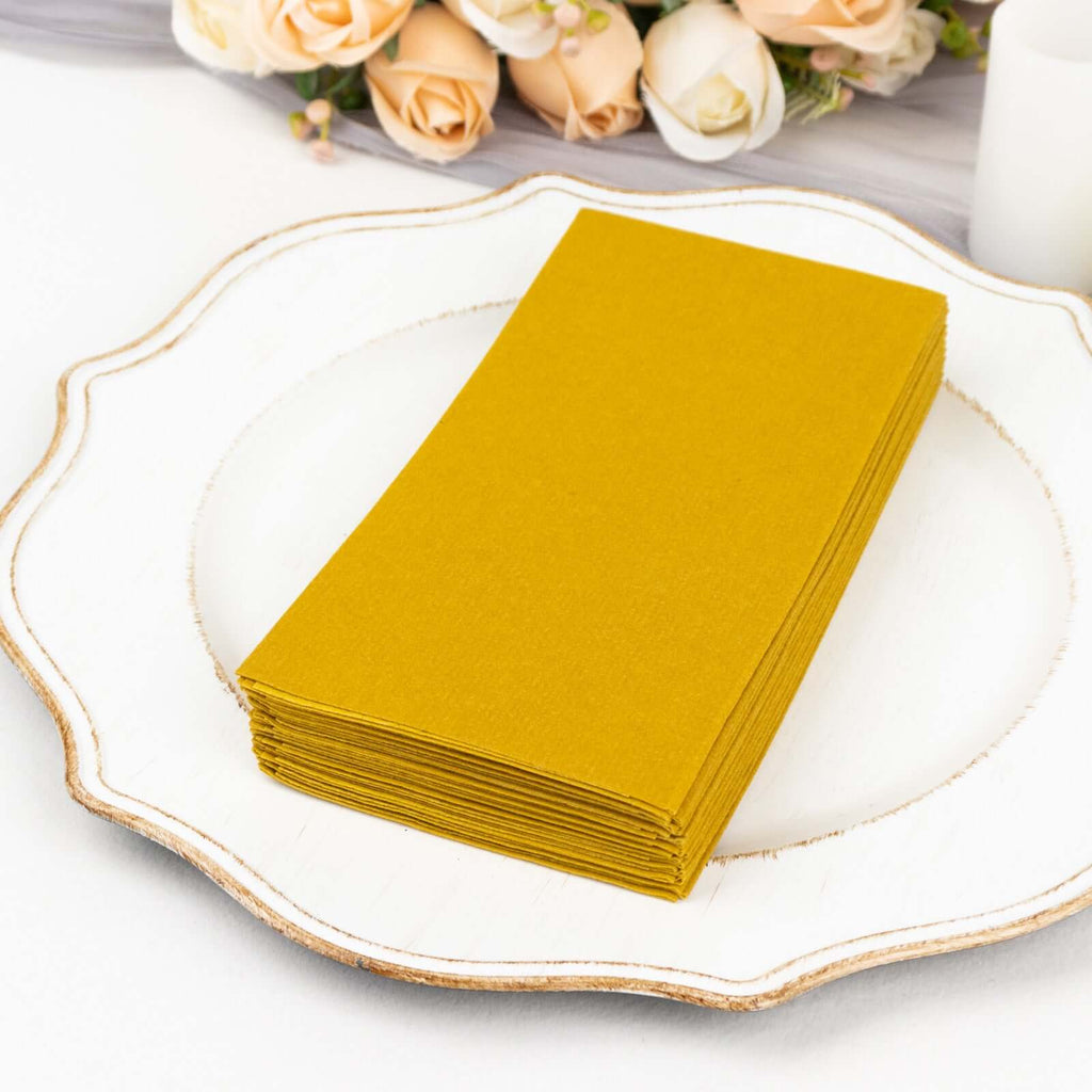 20 Pack Linen - Like Paper 8.5"x4" Napkins Gold - Highly Absorbent & Disposable Airlaid Guest Towels for Special Occasions - Bell Racket Store