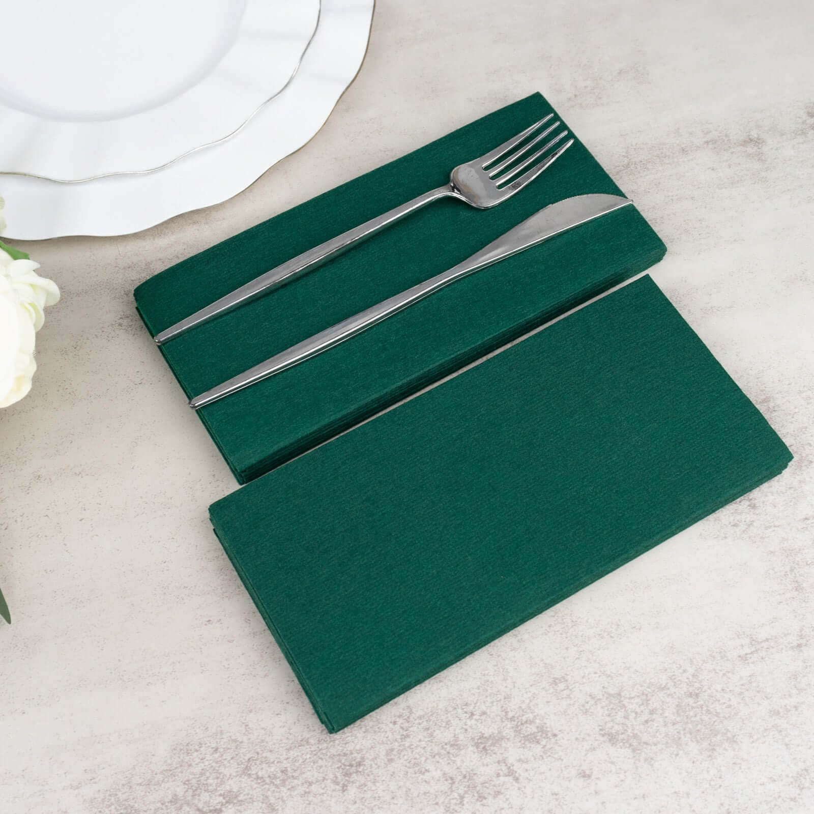 20 Pack Linen - Like Paper 8.5"x4" Napkins Hunter Emerald Green - Highly Absorbent & Disposable Airlaid Guest Towels - Bell Racket Store