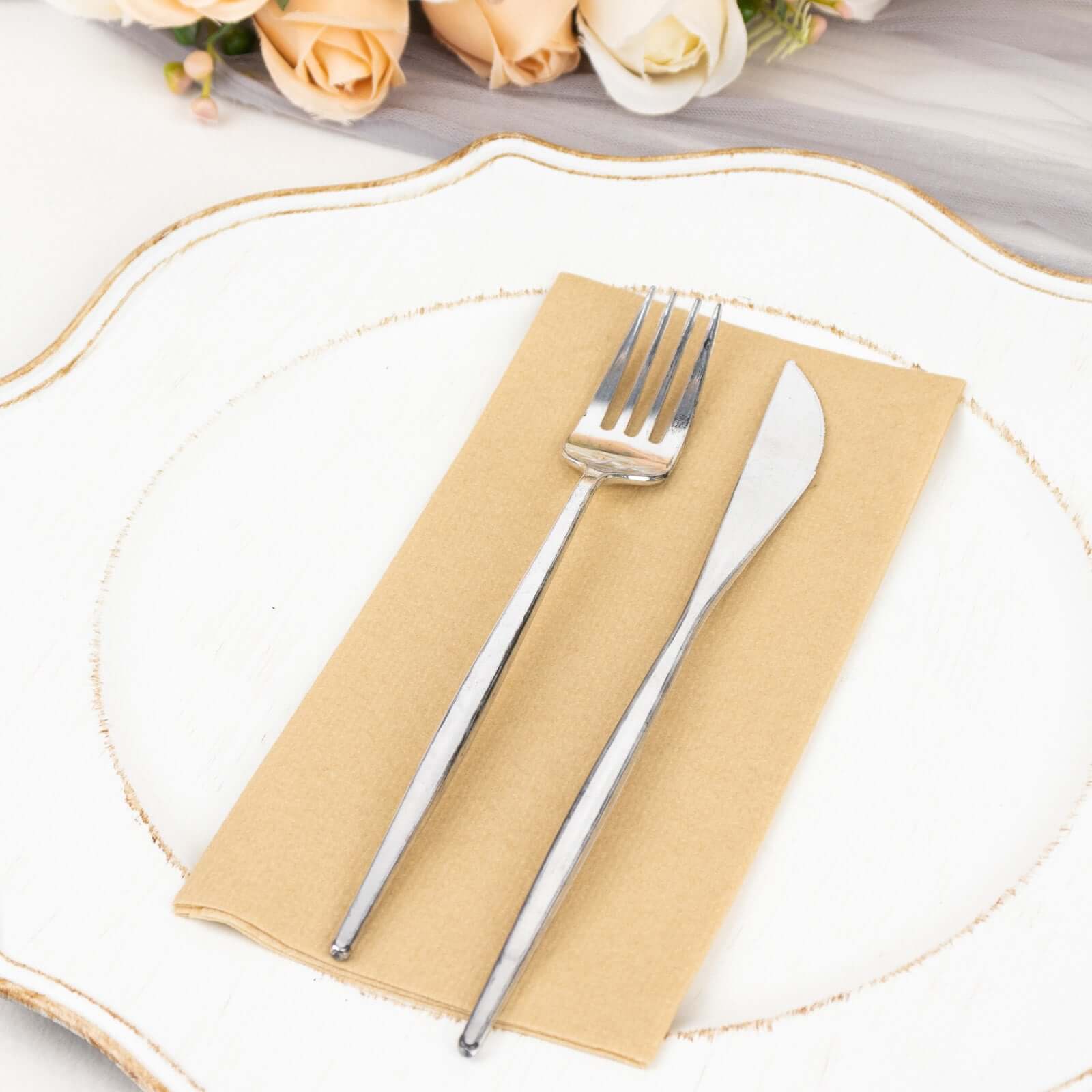 20 Pack Linen - Like Paper 8.5"x4" Napkins Natural - Highly Absorbent & Disposable Airlaid Guest Towels - Bell Racket Store