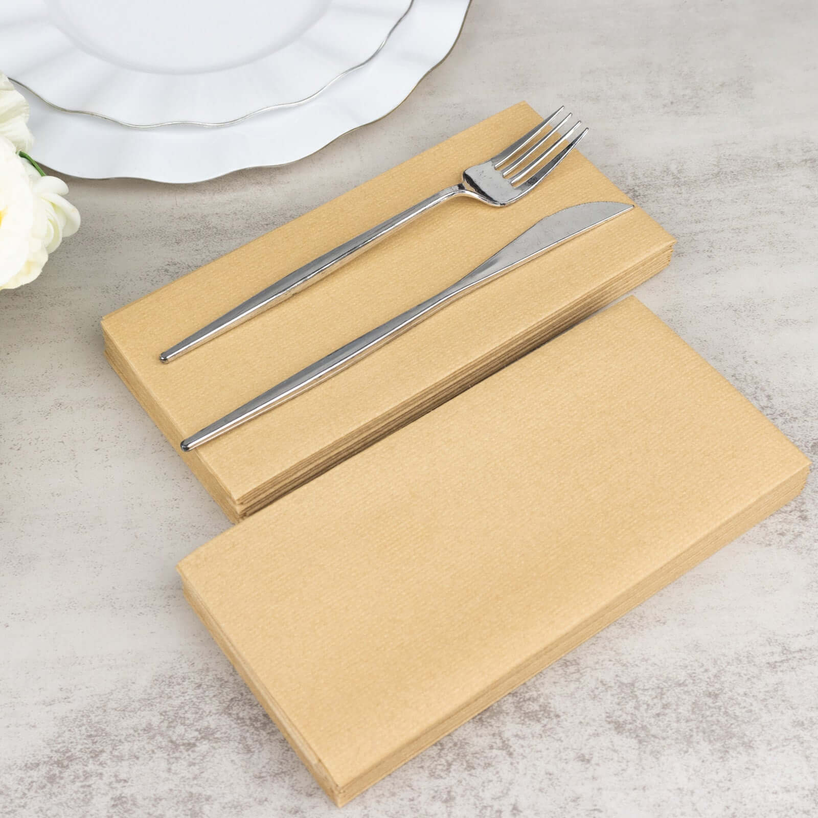 20 Pack Linen - Like Paper 8.5"x4" Napkins Natural - Highly Absorbent & Disposable Airlaid Guest Towels - Bell Racket Store