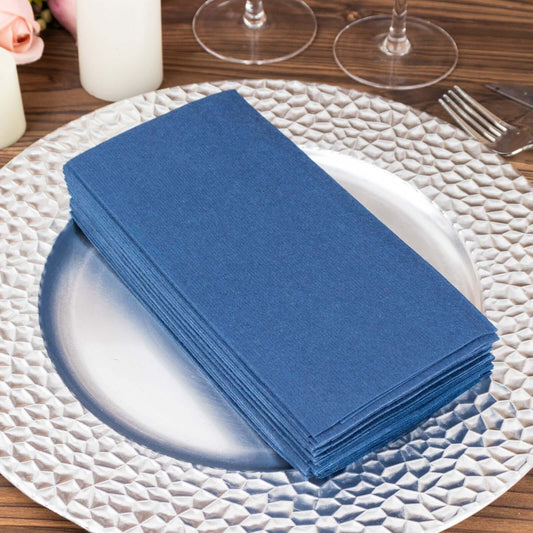20 Pack Linen - Like Paper 8.5"x4" Napkins Navy Blue - Highly Absorbent & Disposable Airlaid Guest Towels - Bell Racket Store