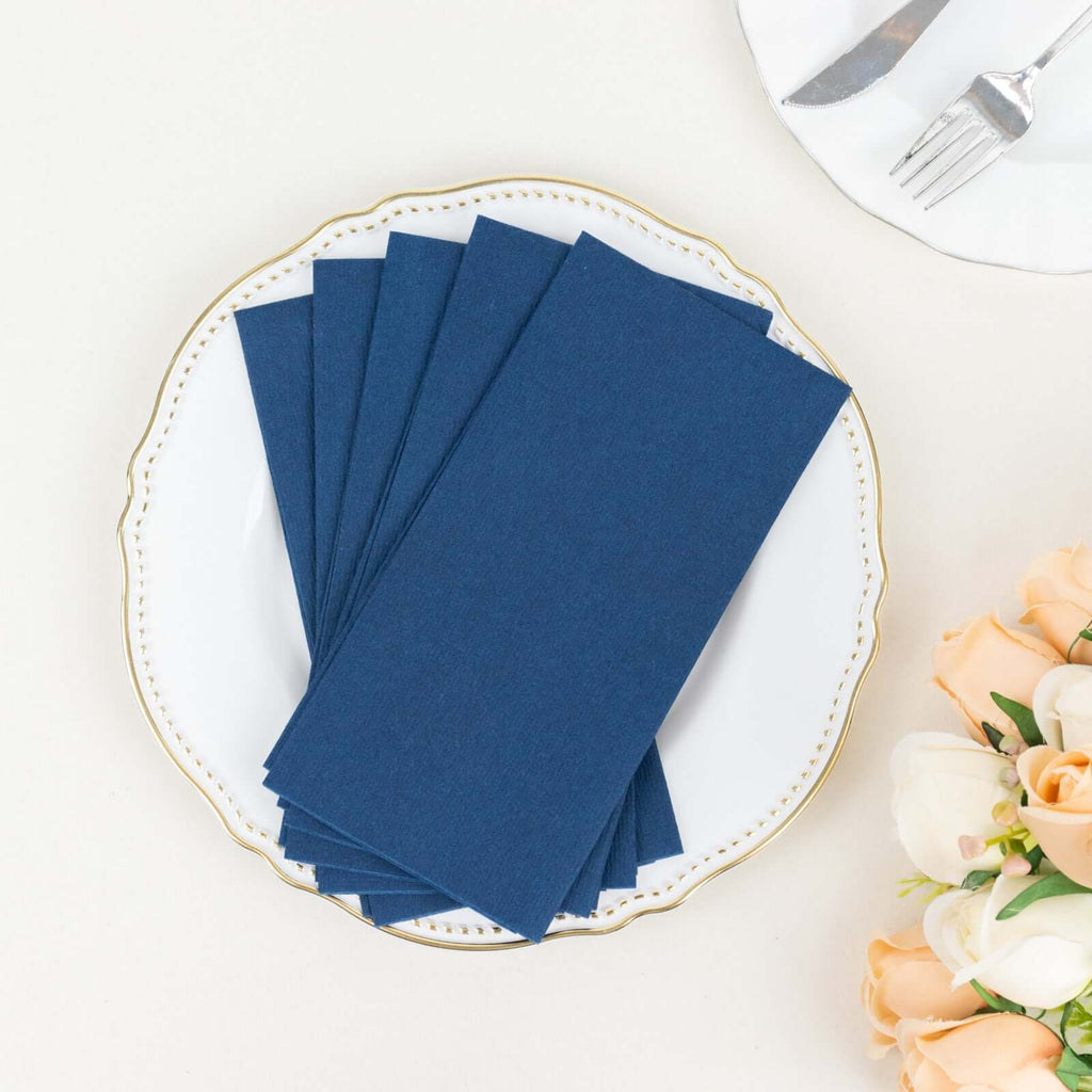 20 Pack Linen - Like Paper 8.5"x4" Napkins Navy Blue - Highly Absorbent & Disposable Airlaid Guest Towels - Bell Racket Store