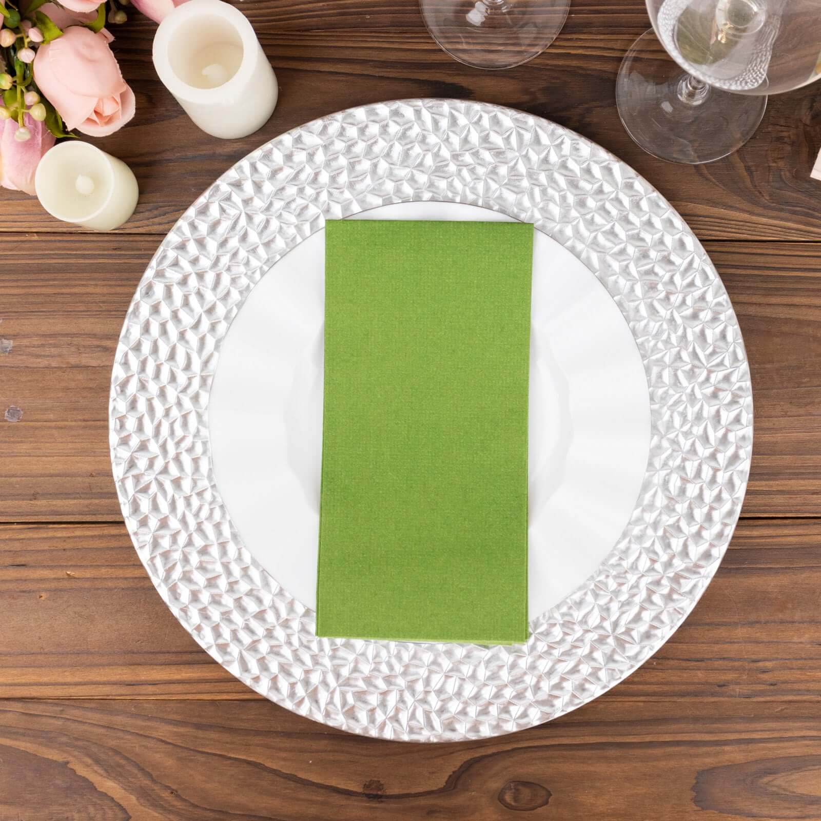 20 Pack Linen - Like Paper 8.5"x4" Napkins Olive Green - Highly Absorbent & Disposable Airlaid Guest Towels - Bell Racket Store