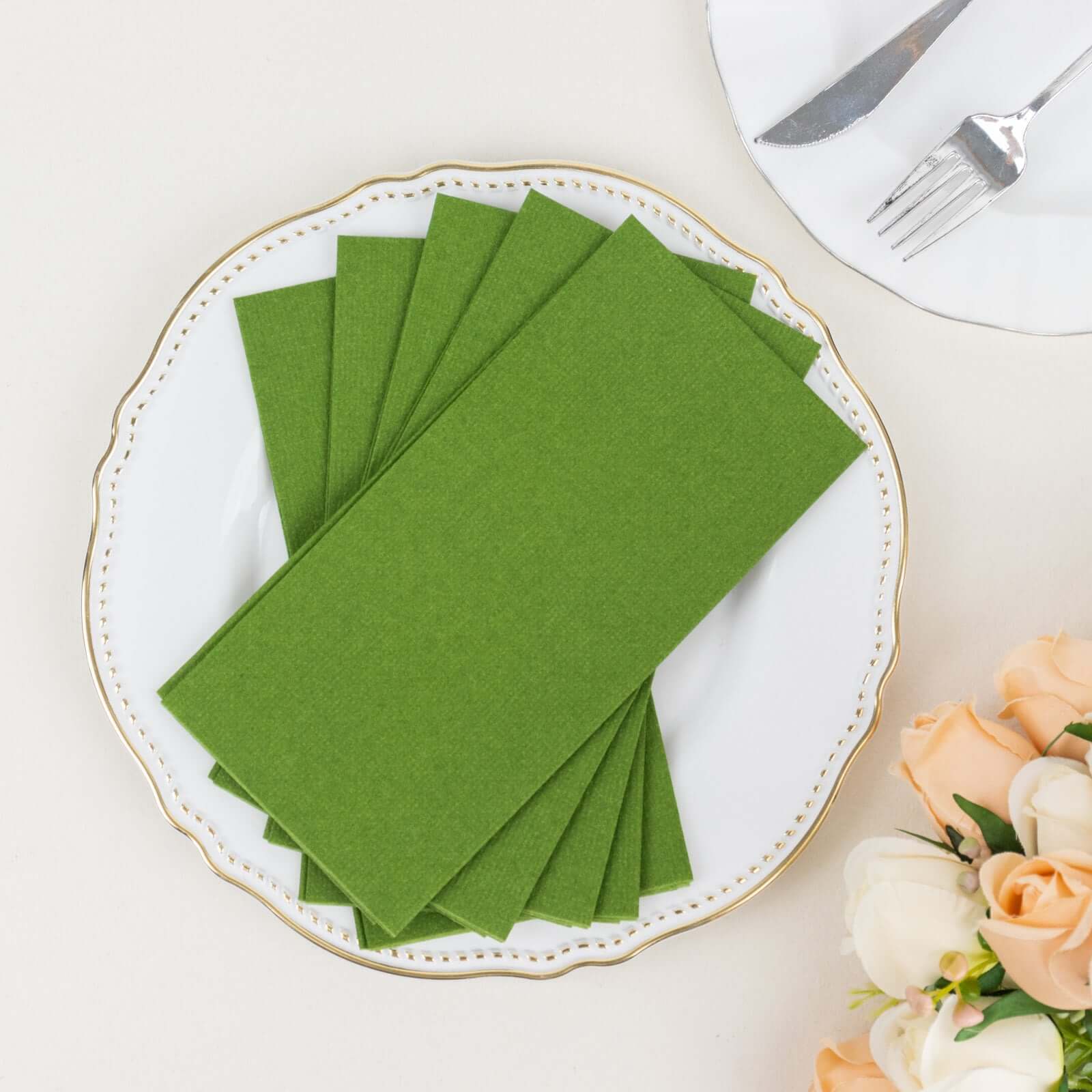 20 Pack Linen - Like Paper 8.5"x4" Napkins Olive Green - Highly Absorbent & Disposable Airlaid Guest Towels - Bell Racket Store