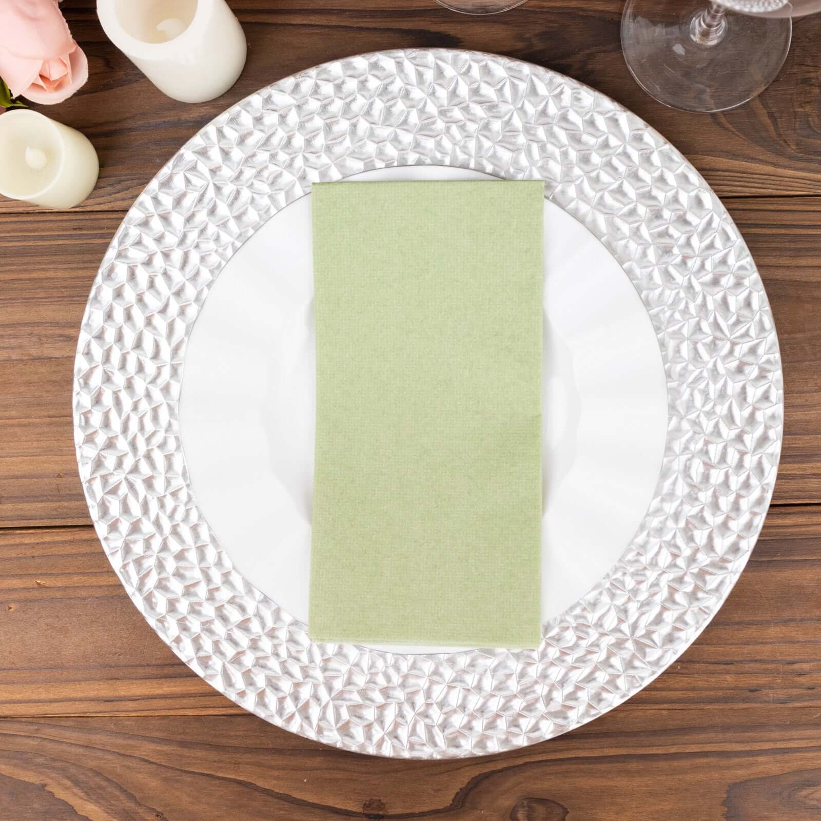 20 Pack Linen - Like Paper 8.5"x4" Napkins Sage Green - Highly Absorbent & Disposable Airlaid Guest Towels - Bell Racket Store