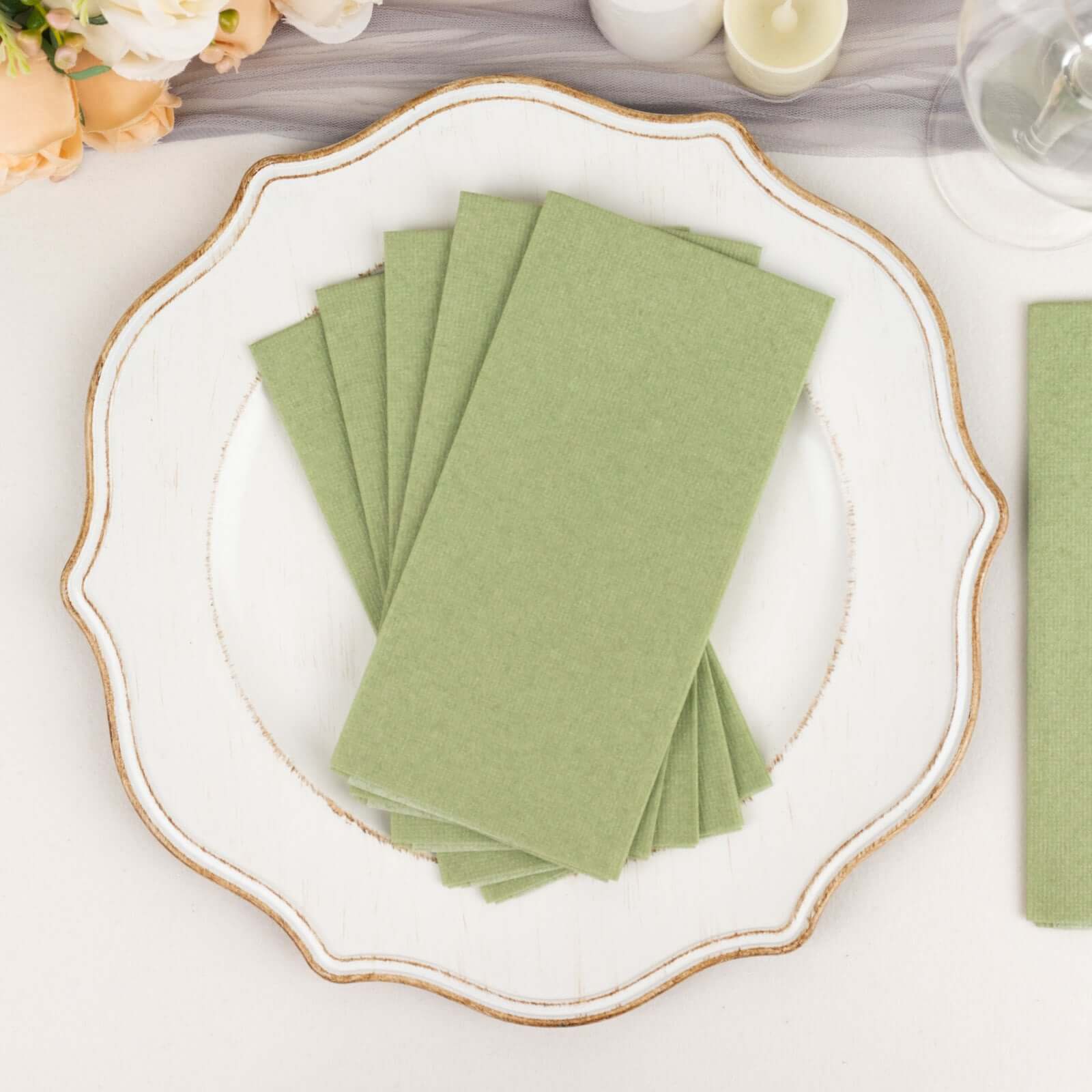 20 Pack Linen - Like Paper 8.5"x4" Napkins Sage Green - Highly Absorbent & Disposable Airlaid Guest Towels - Bell Racket Store
